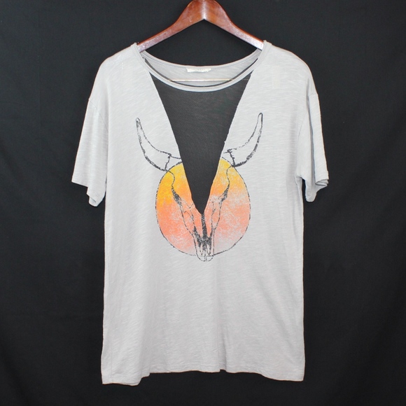 Promesa Tops - Promesa Bull Skull, Mesh cut out T-shirt, size: M
